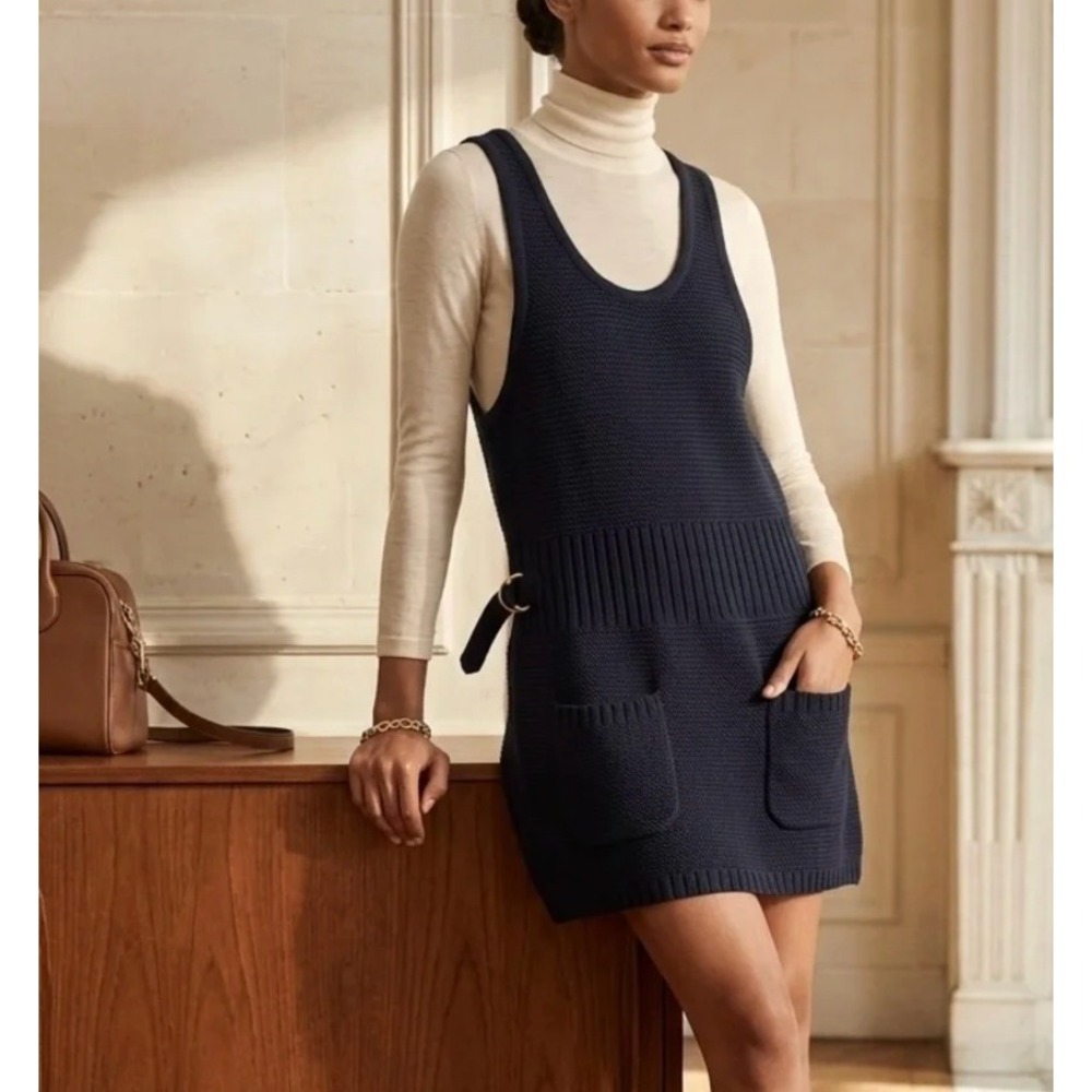 Marc by Marc Jacobs Wool Chunky Sweater Knit Pinafore Dress in Ink Blue sz L